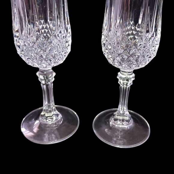 Cristal D Arques Longchamp Champagne Flutes Pair Diamax Crystal Clear France - Picture 14 of 16